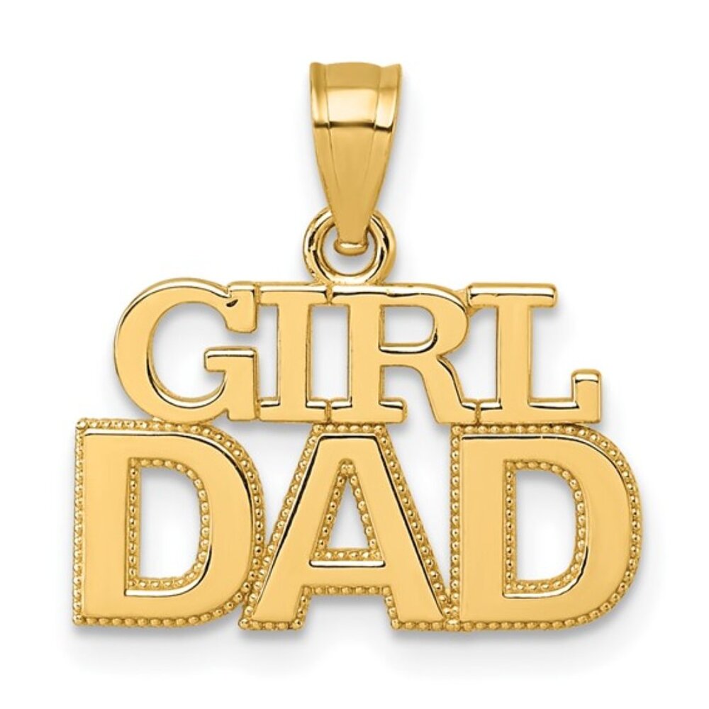 14k Yellow Gold Talking Themed Small GIRL DAD necklace charm pendant Polished